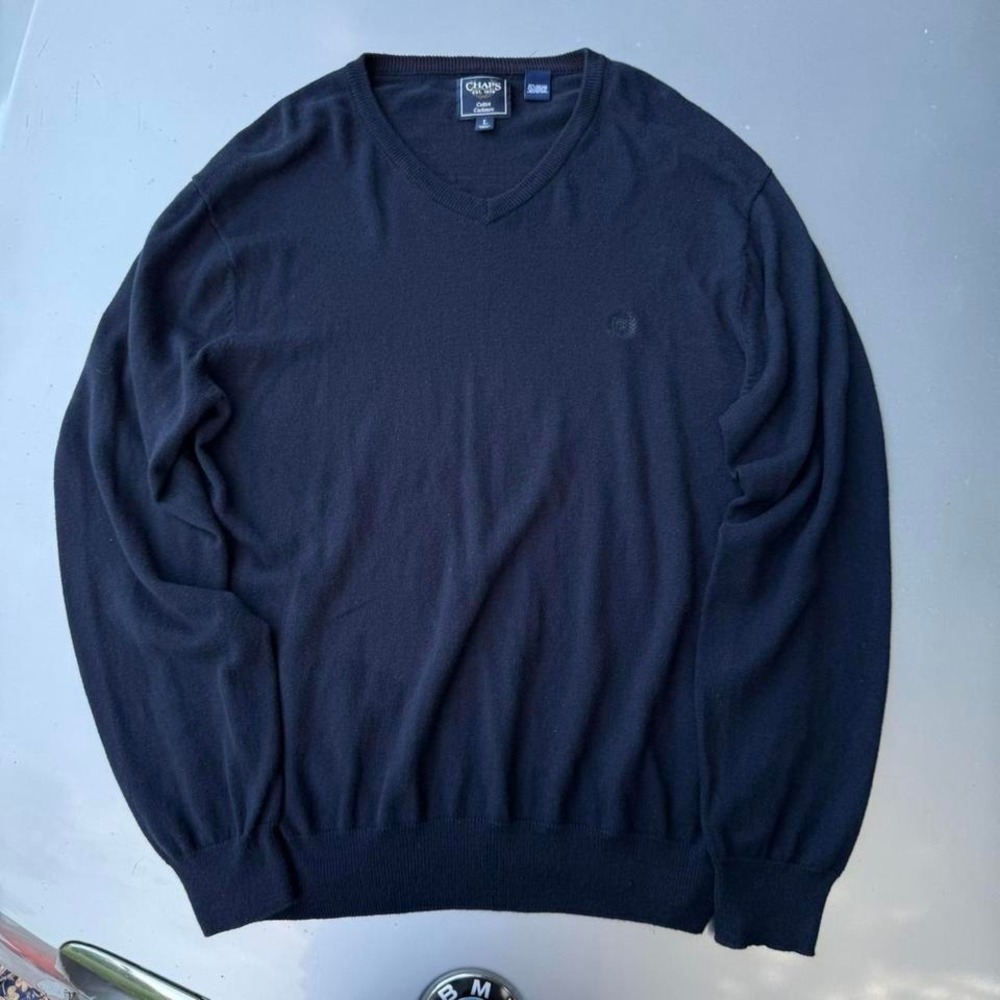 Vintage Navy blue Cotten Cashmere Chaps V neck sweater
